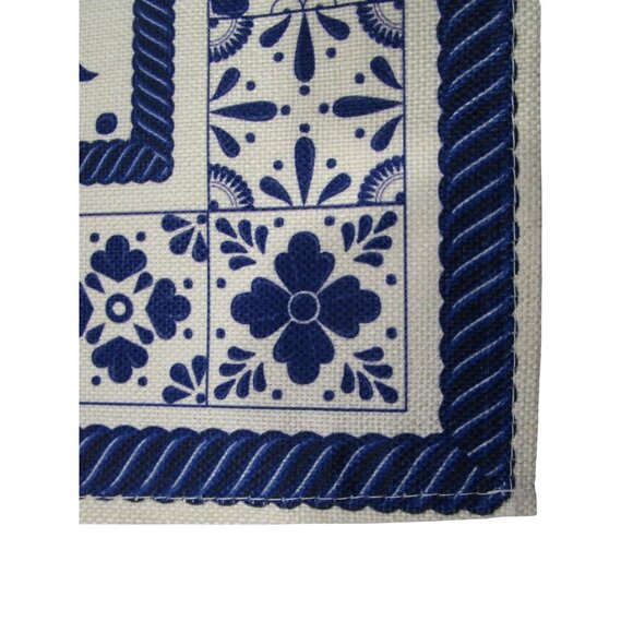 Talavera Tile Print Cotton Fabric Placemats Set Of 4 Blue White EUC - Picture 10 of 15